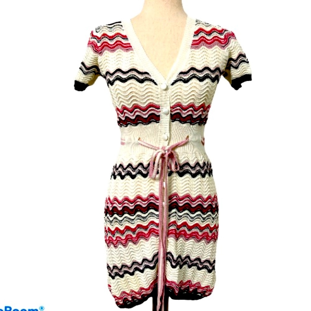 Missoni Cream Dress with Pink, Red & Black Wave Stripes